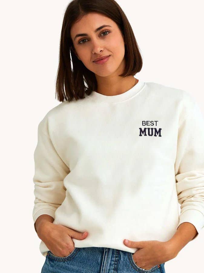 SWEATSHIRT OFF WHITE | BRODERIE "BEST MUM" pour la vente par Anitials