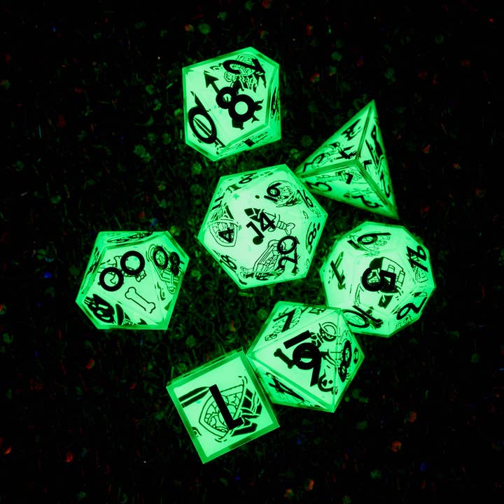 Dispel Dice - Wholesale Dice - Death By Ooze 7-Piece Iconic Glow in the Dark Dice Set5