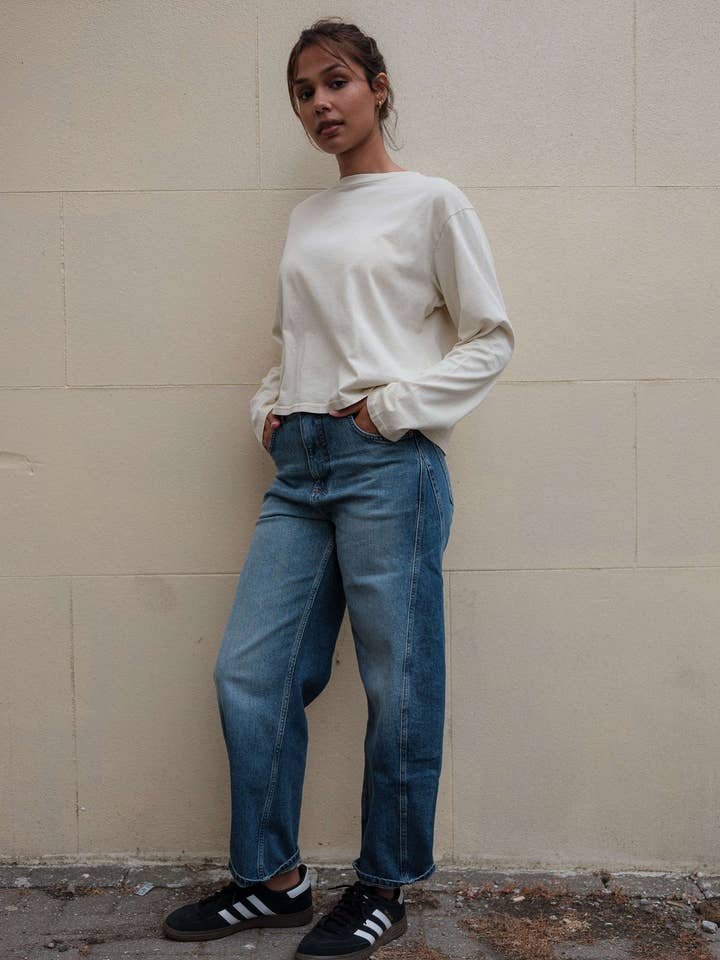 Hannah Long Sleeve Midweight Organic Cotton Vanilla T-Shirt for wholesale by Ivy T