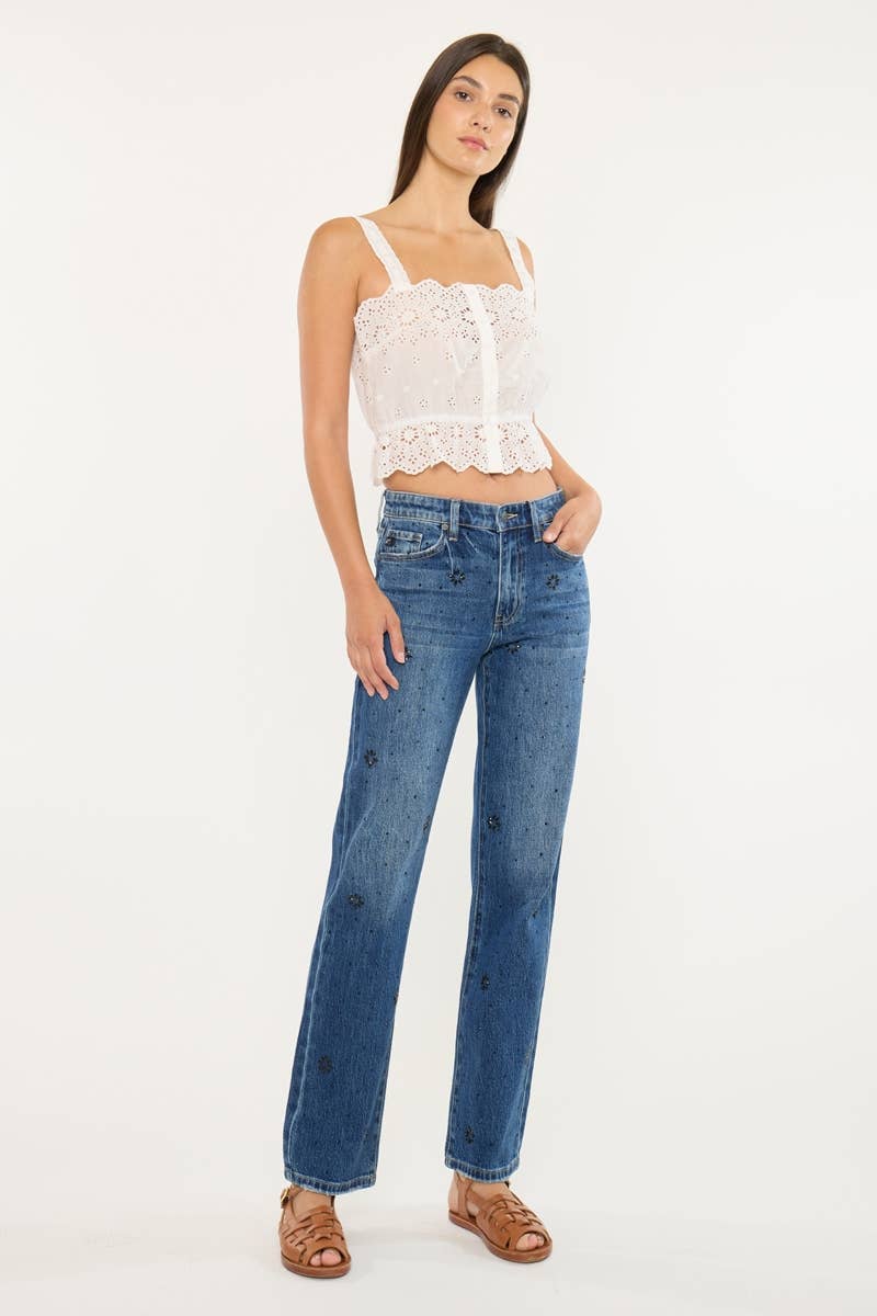 DONKER HOGE TAILLE RECHTE JEANS-KC2177D voor groothandel op Faire1
