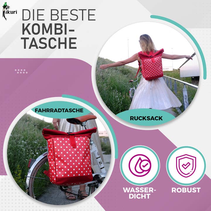 Ikuri - Wholesale Biking Accessories - 2 in 1 Bicycle Bag Backpack Combo Luggage Rack Lunares red1