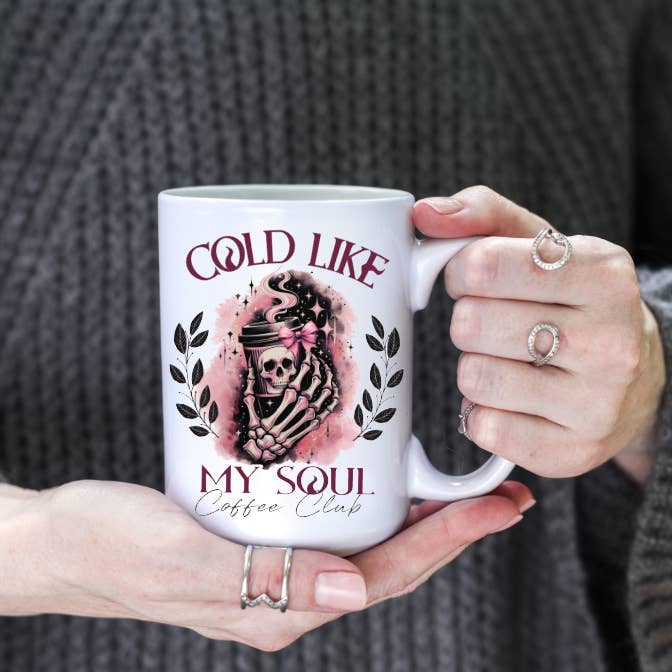 Prairie Chicken Sticker Shop & Gifts - Wholesale Coffee Mug - Cold Like My Soul Skull Halloween 15oz Coffee Mug
