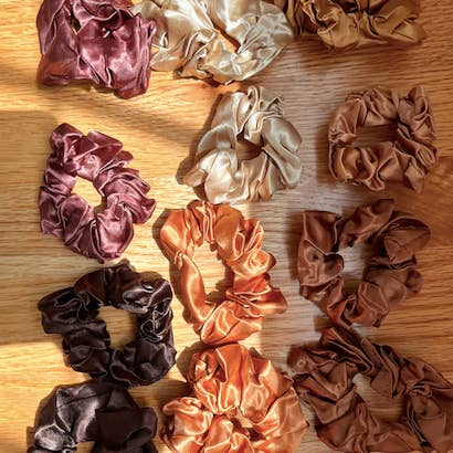 Frosting Company - Wholesale Scrunchie - Women's - Hair Scrunchies - Warm Coffee Satin Beauty Set