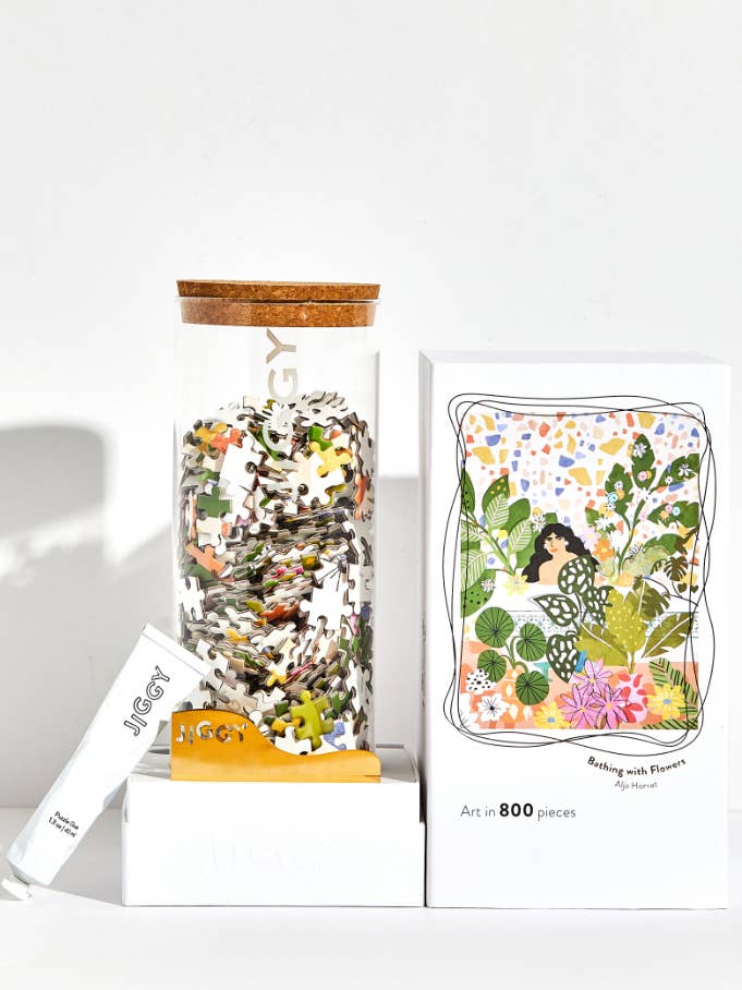 800pc Puzzle & Glue Kit: Bathing with Flowers for wholesale by JIGGY Puzzles