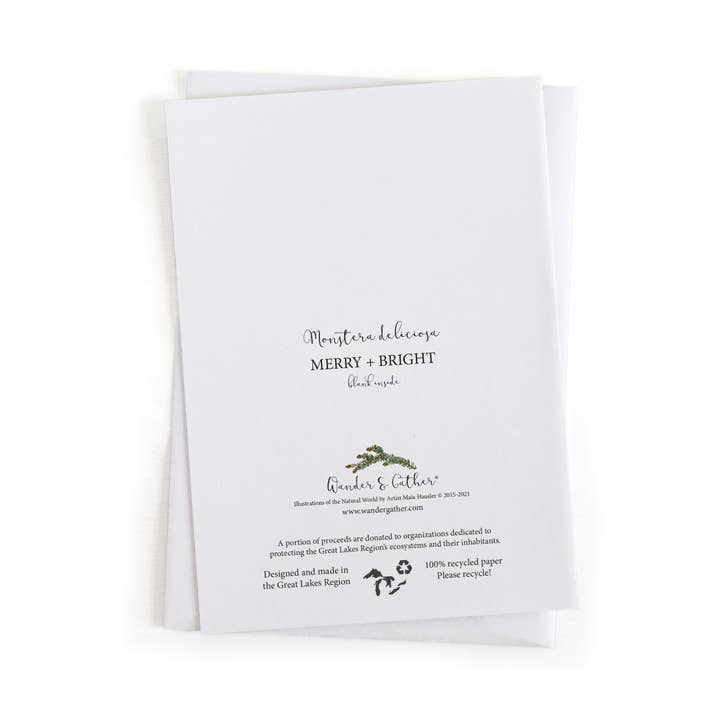 Wander & Gather - Wholesale Christmas Card - "Merry and Bright" Christmas Monstera Plant Holiday Card 5x71