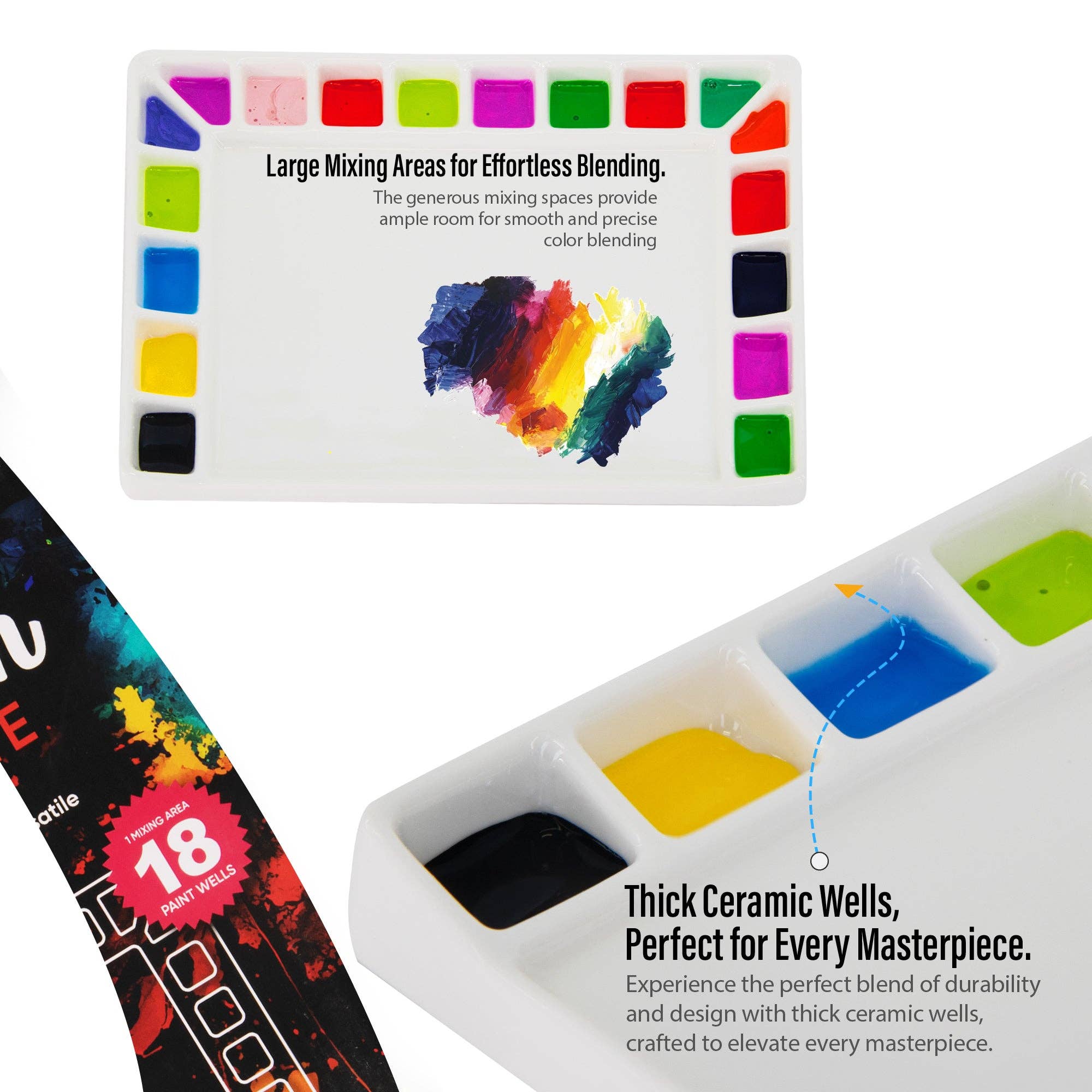 Pintar Art Supply - Wholesale Palette/Mixing Tray - Pintar 18-Well Ceramic Palette for All Water-Based Paints3