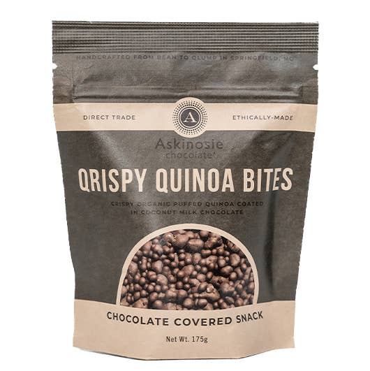 Askinosie Chocolate - Wholesale Chocolate Covered Sweets - Chocolate Covered Qrispy Quinoa Bites (6 pouches)
