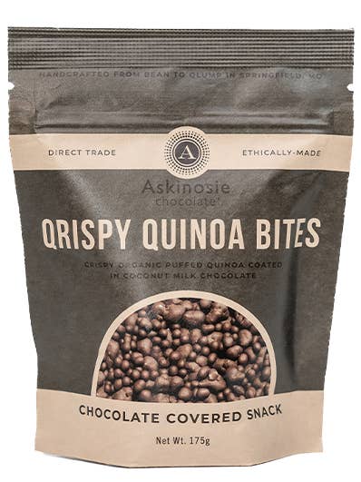 Chocolate Covered Qrispy Quinoa Bites (6 pouches) for wholesale by Askinosie Chocolate