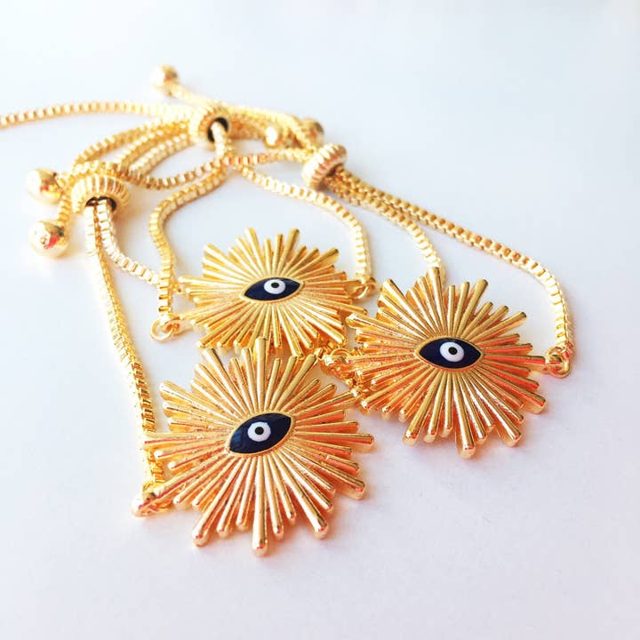 Evileyefavor - Wholesale Charm/dangle bracelet - Gold Evil Eye Bracelet, Adjustable Greek Jewelry9