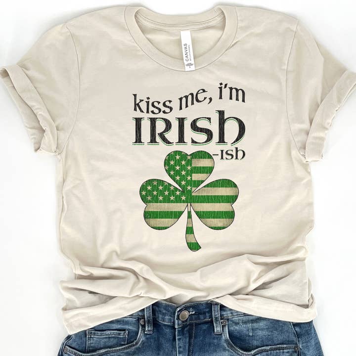 St. Patrick’s Day Funny Irish Kiss Me Tee | Shamrock Flag for wholesale by ATTA TOOD Wholesale