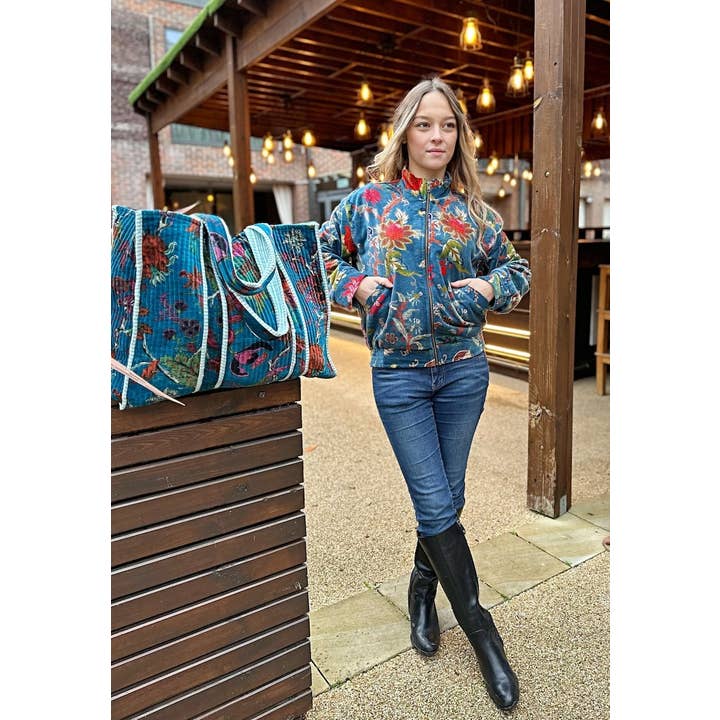 Essential Designs London - Wholesale Tote Bag - Women's - Quilted Velvet Cotton Reversible Extra Large Tote Bag Beach Weekender Eco friendly Sustainable Sturdy Grocery Shopping Rich Teal Pink Orange2