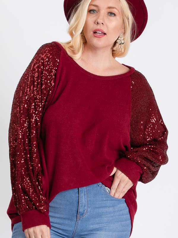 7th Ray - Wholesale Tunic - Women's - Brushed Knit Sequin Pullover Long Sleeve Top T2937XL