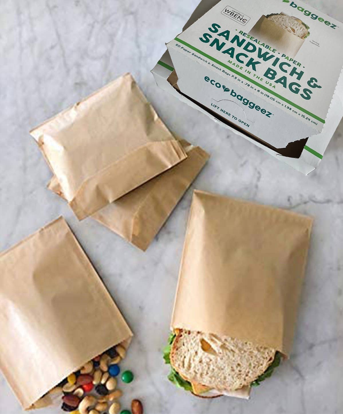 Eco Baggeez - Vente Sachet de conservation/film alimentaire - Sac à sandwich et à collation en papier biodégradable respectueux de l'environnement10