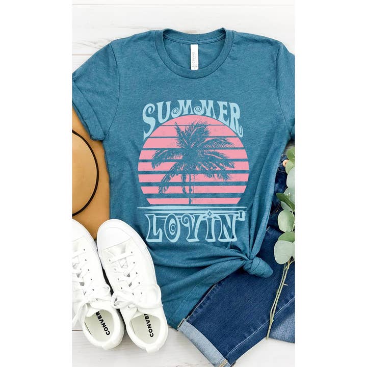 Kissed Apparel - Wholesale Screen Printed T-Shirt - Women's - Retro Summer Lovin Palm Tree Graphic Tee