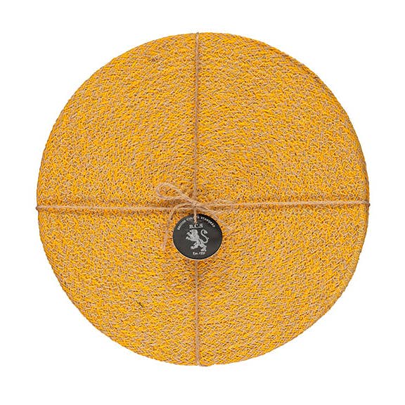 Jute Placemats 27cm in Indian Yellow/Natural, Tied set of 4 for wholesale by BRITISH COLOUR STANDARD
