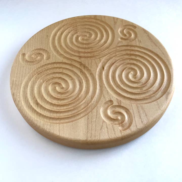 7.5" Triskelion Wooden Labyrinth, Handcrafted in Solid Wood for wholesale by Wooden Contraptions