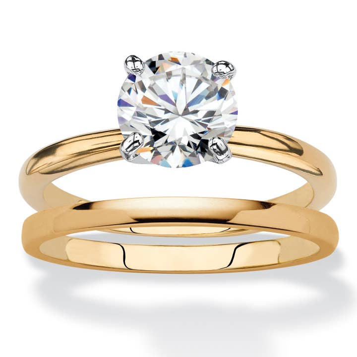 2-Piece Solitaire Wedding Ring Set 2 TCW Gold-Plated for wholesale by PalmBeach Jewelry