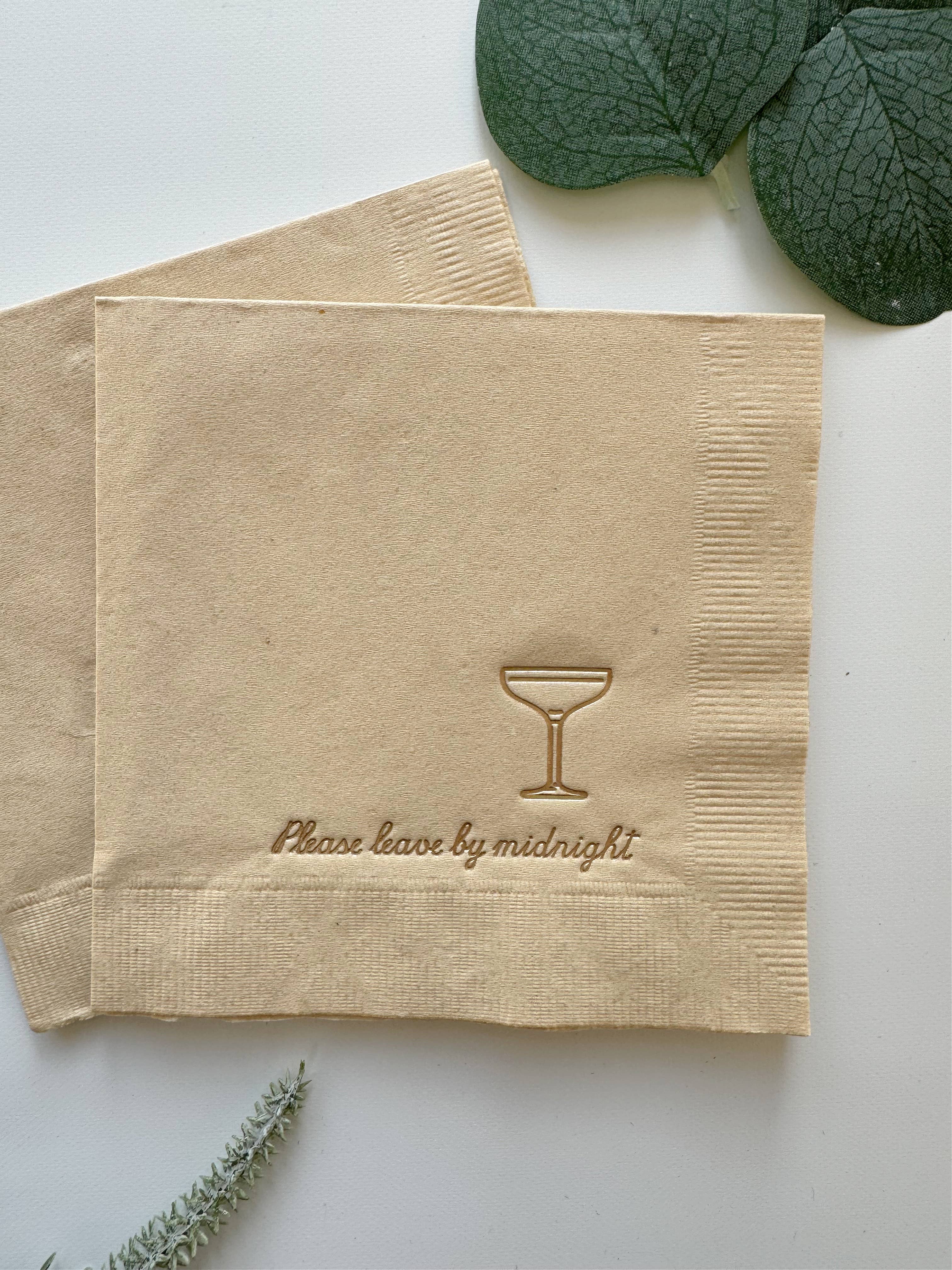 EnFete, LLC - Wholesale Disposable Napkin - Please Leave by Midnight Cocktail Napkins - Tan2