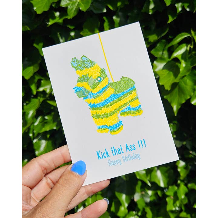 Studio Inktvis - Wholesale Birthday Card - Riso print Kick that ass Double Meaning, Double Celebration!2