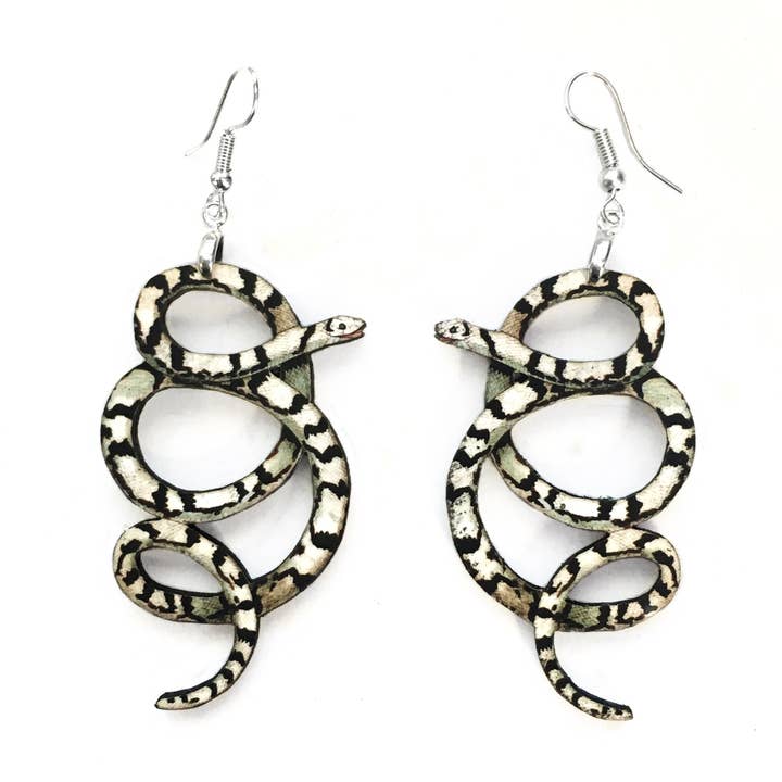 White Snake Earrings - Halloween /Spooky - Laser Cut Wood for wholesale by Toad Hill Farm