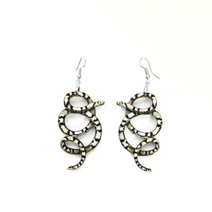 White Snake Earrings - Halloween /Spooky - Laser Cut Wood for wholesale by Toad Hill Farm