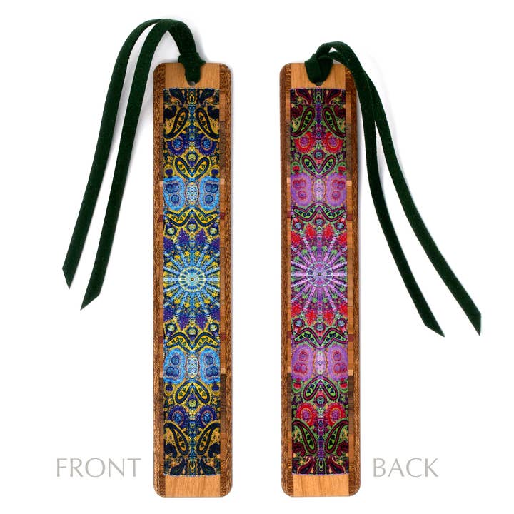 Paisley Design (Double Sided) Colorful Wooden Bookmark - Made in USA for wholesale by Mitercraft