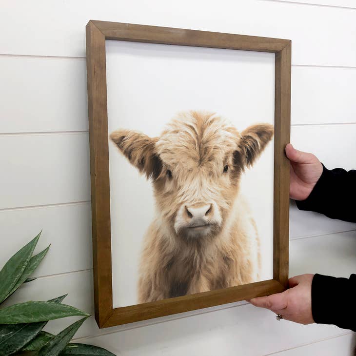 Gallery 57 Staring Cow Wood Framed Canvas Wall Art