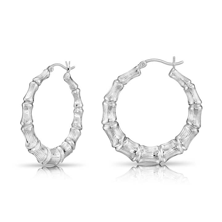 Sterling Silver Classic Bamboo Style Hoop Earrings for wholesale by NY Gold & Silver Trading Inc.