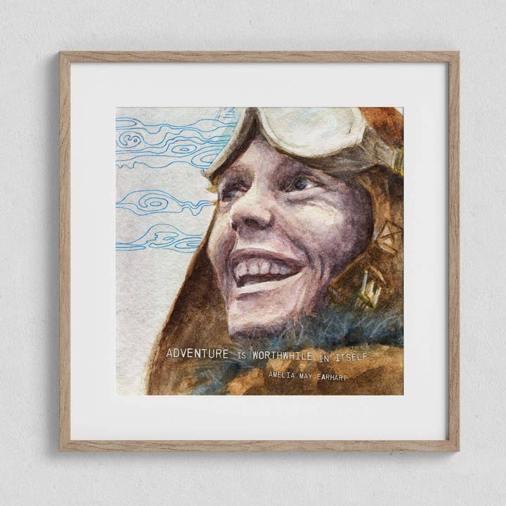 Aviator Amelia Earhart Portrait 12x12" Fine Art Print for wholesale by Lynell Ingram