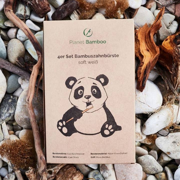 Bamboo toothbrushes - set of 4 - soft - white - for adults for wholesale by Planet Bamboo