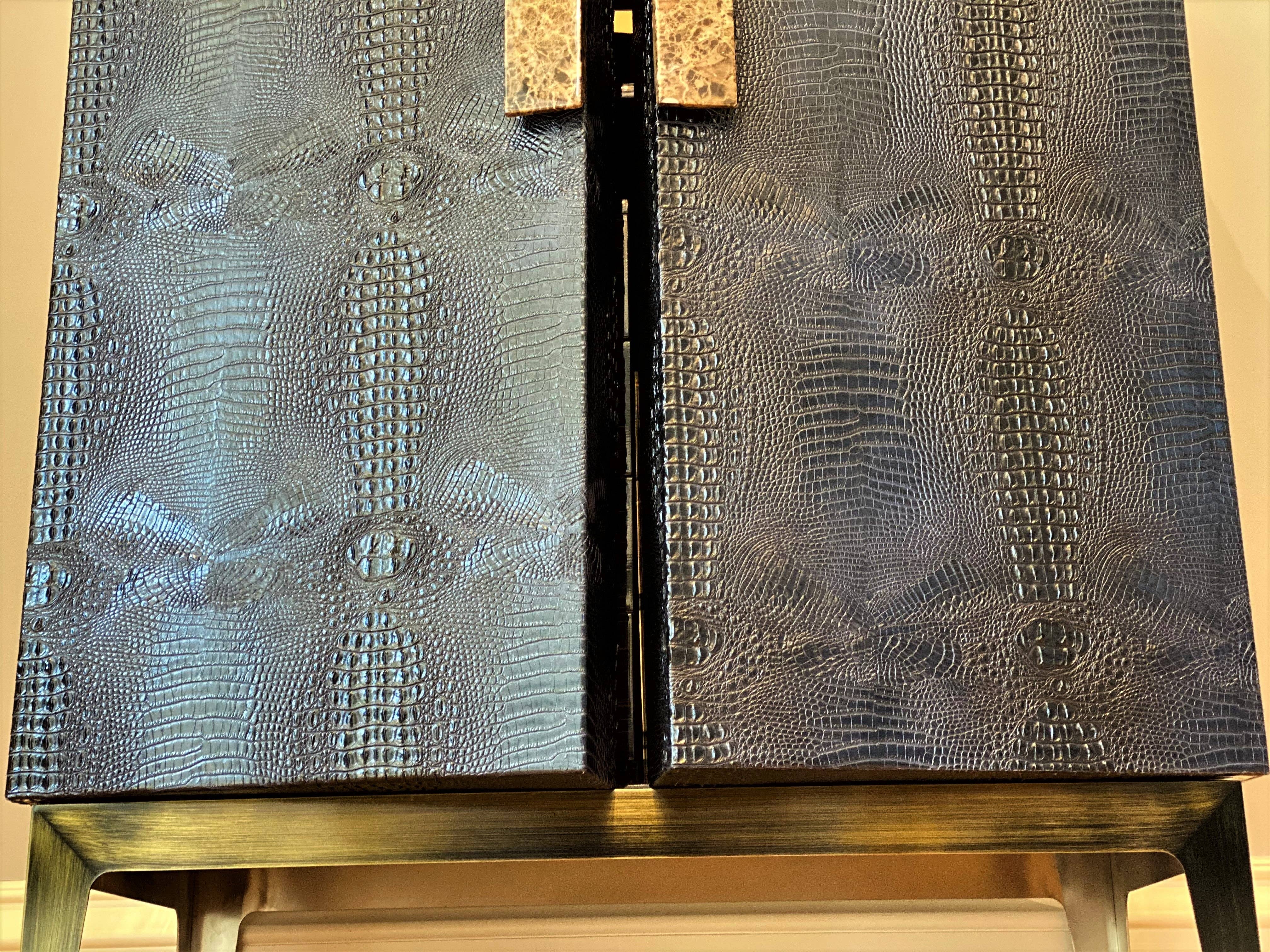 One Preevay Luxury Home Furniture & Decor - Wholesale Cabinet - Louis XIV Inspired Faux Crocodile Armoire | Marble Handle Pulls | One Preevay1