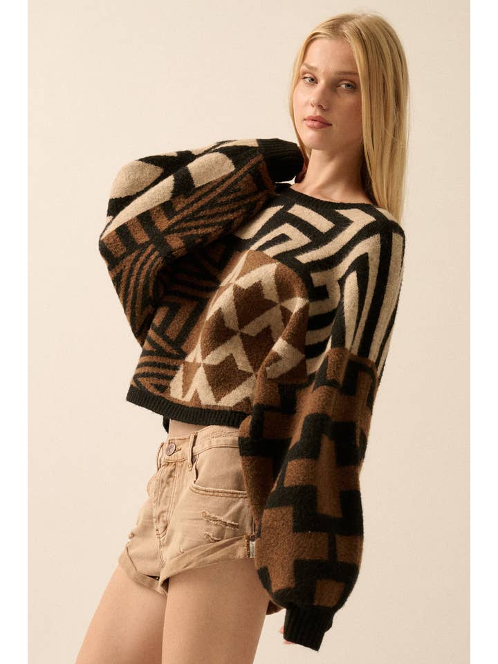 Promesa USA - Wholesale Knit Sweater - Women's - Colorblock Geometric Knit Dolman-Sleeve Sweater8