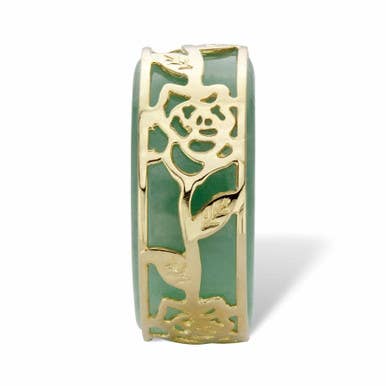 PalmBeach Jewelry - Wholesale Band/Stacked Ring - Gold-plated Sterling Silver Jade Floral Ring Band2