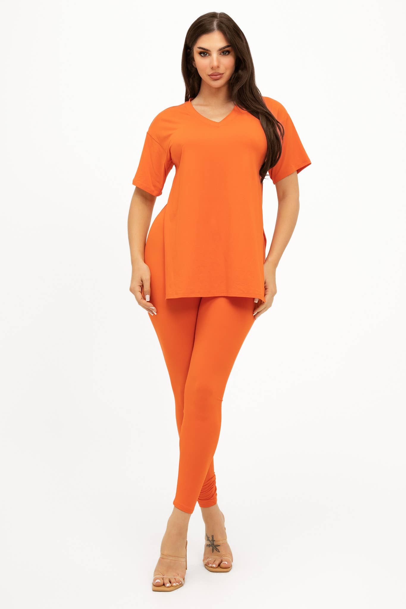 Julia by LoveJ - Wholesale Top & Pant Set (NOT Loungewear) - Women's - V Neck Side Slits Basic Top And Leggings Set38