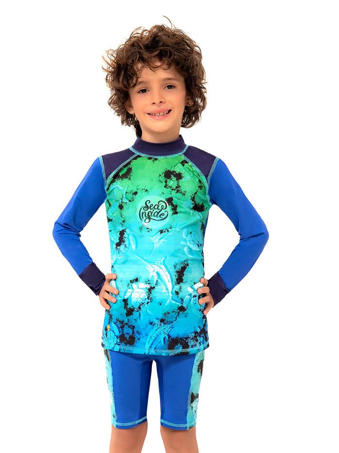 Long Sleeve Swim Set: Rashguard with Swim Shorts721 for wholesale by Color Fingers