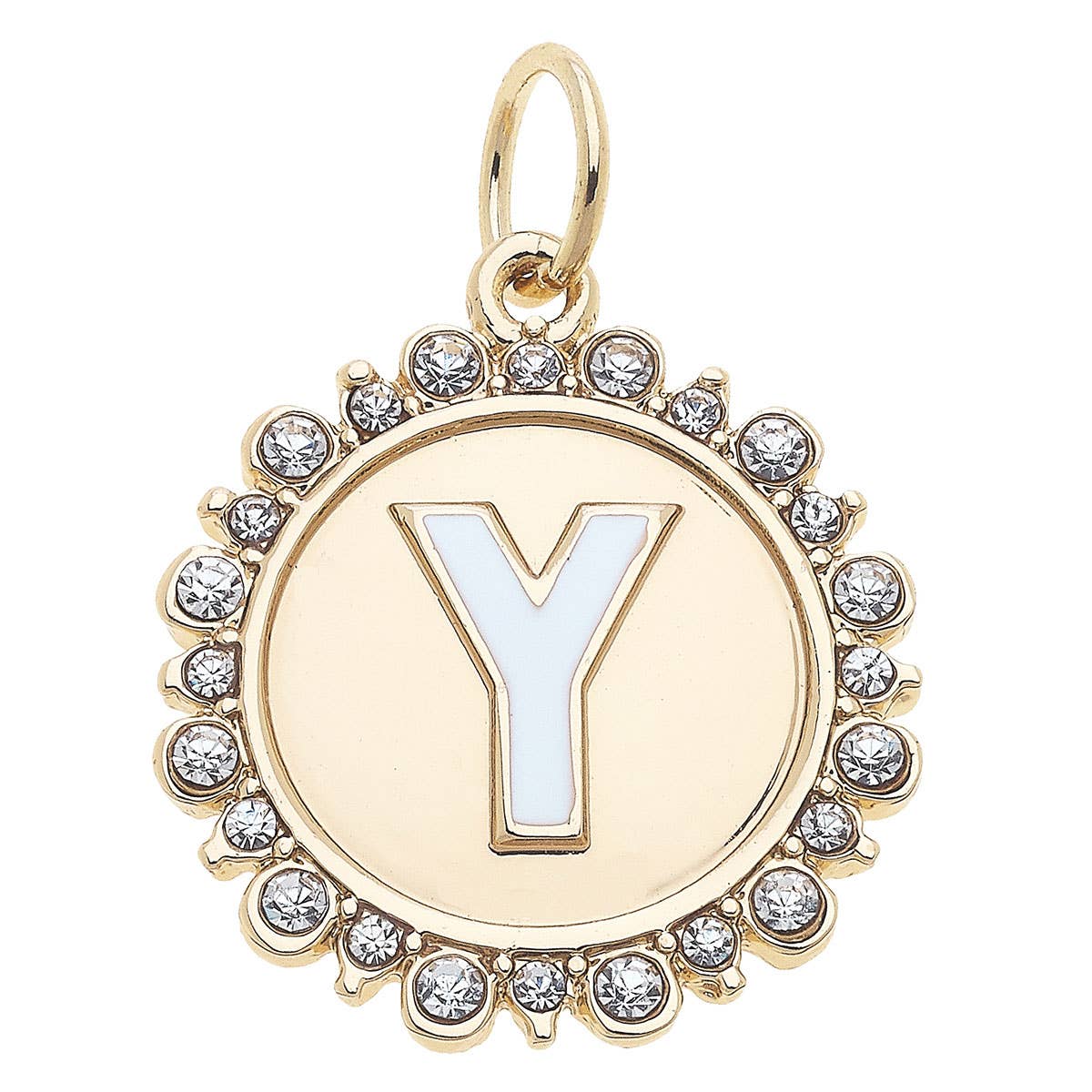 Canvas Style - Wholesale Individual Charm/Pendant - Rhinestone Letter Disc Charm in Shiny Gold24