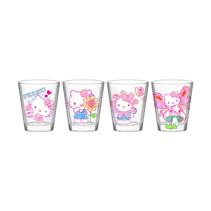 Silver Buffalo - Wholesale Drinking Glass/Cup - Hello Kitty Garden 4pc. 1.5oz. Mini Glass Set 4x1