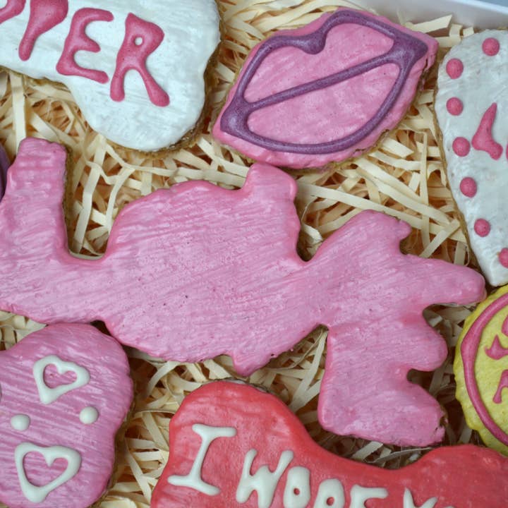 Four Legged Fancies dog bakery - Vendita all'ingrosso Snack - Cani - Scatola regalo di dolcetti per cani di San Valentino (coperchio trasparente)1