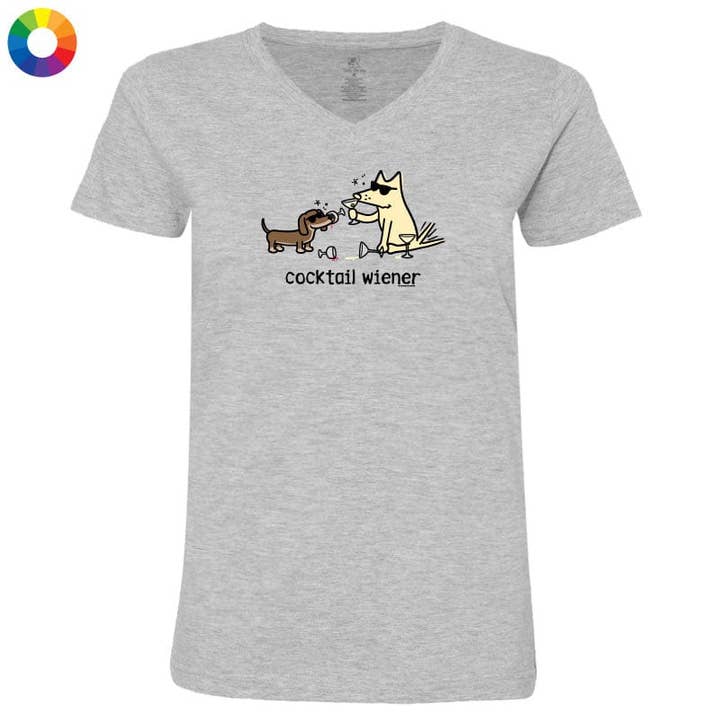 Cocktail Weiner - Dam T-shirt V-ringning för wholesale av Teddy the Dog