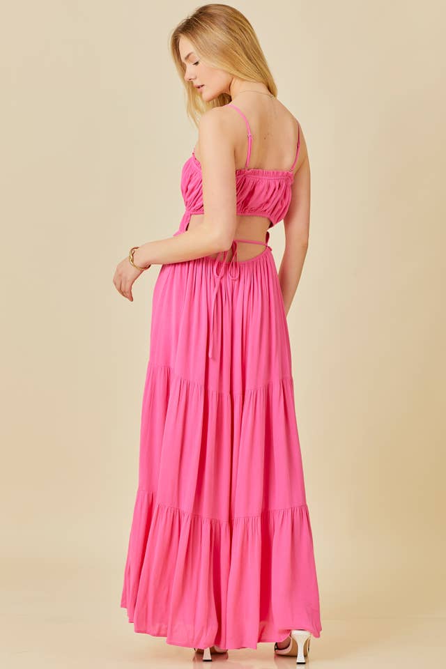 Main Strip - Wholesale Dress - Women's - Tie Ruffle Cut Out Open Back Summer Maxi Dress