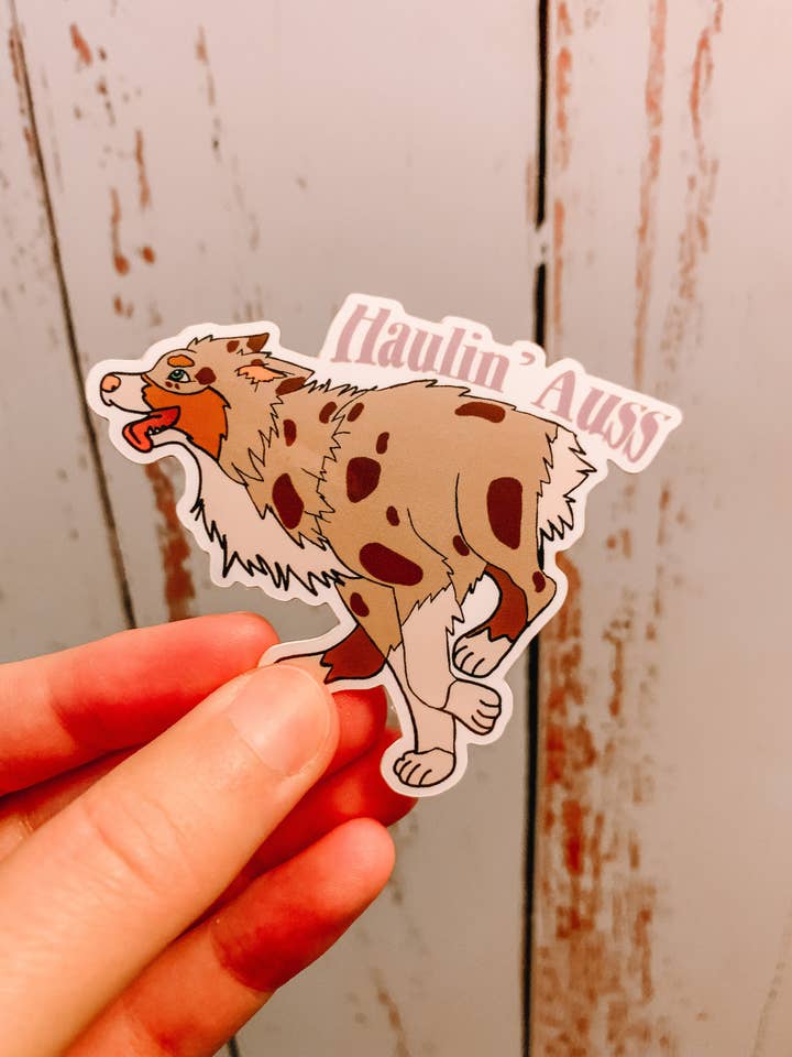 Red Merle Haulin Aussie Sticker |  Australian Shepherd | Dog | Laptop Sticker | Waterproof for wholesale by Jaxey Designs