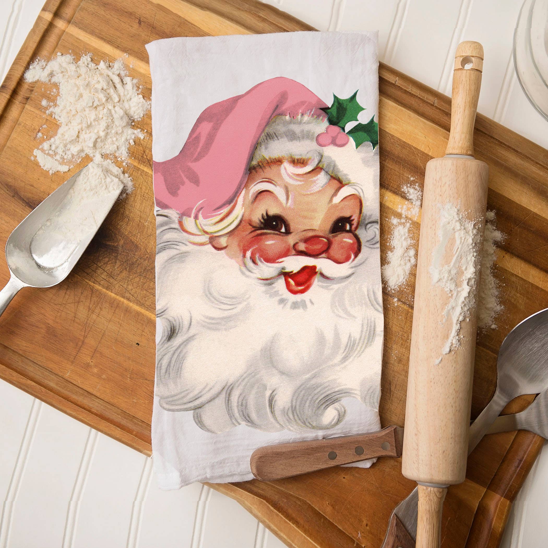 Gia Roma - Wholesale Tea Towel - Vintage Santa Holiday Kitchen Towel & Decor | Pink Christmas20