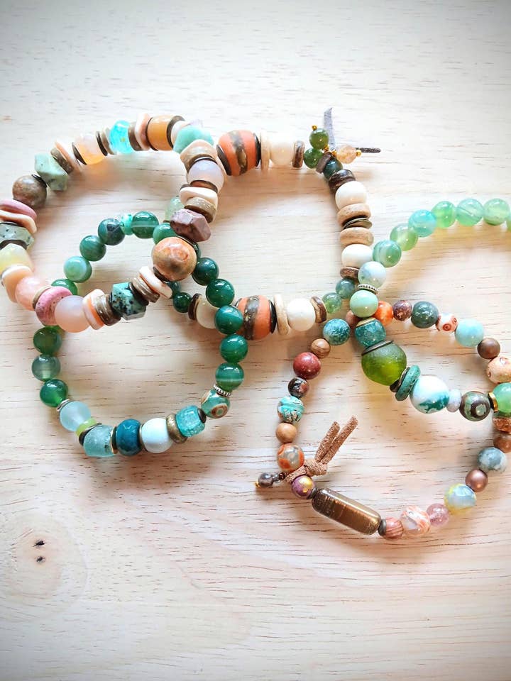 Pulseiras Empilháveis em Tie-Dye | Turquesa & Vidro por atacado de HavSolStudio