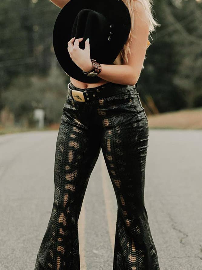 Black Snake Patterned Texture Tight Bell Pants CY011 for wholesale on Faire0
