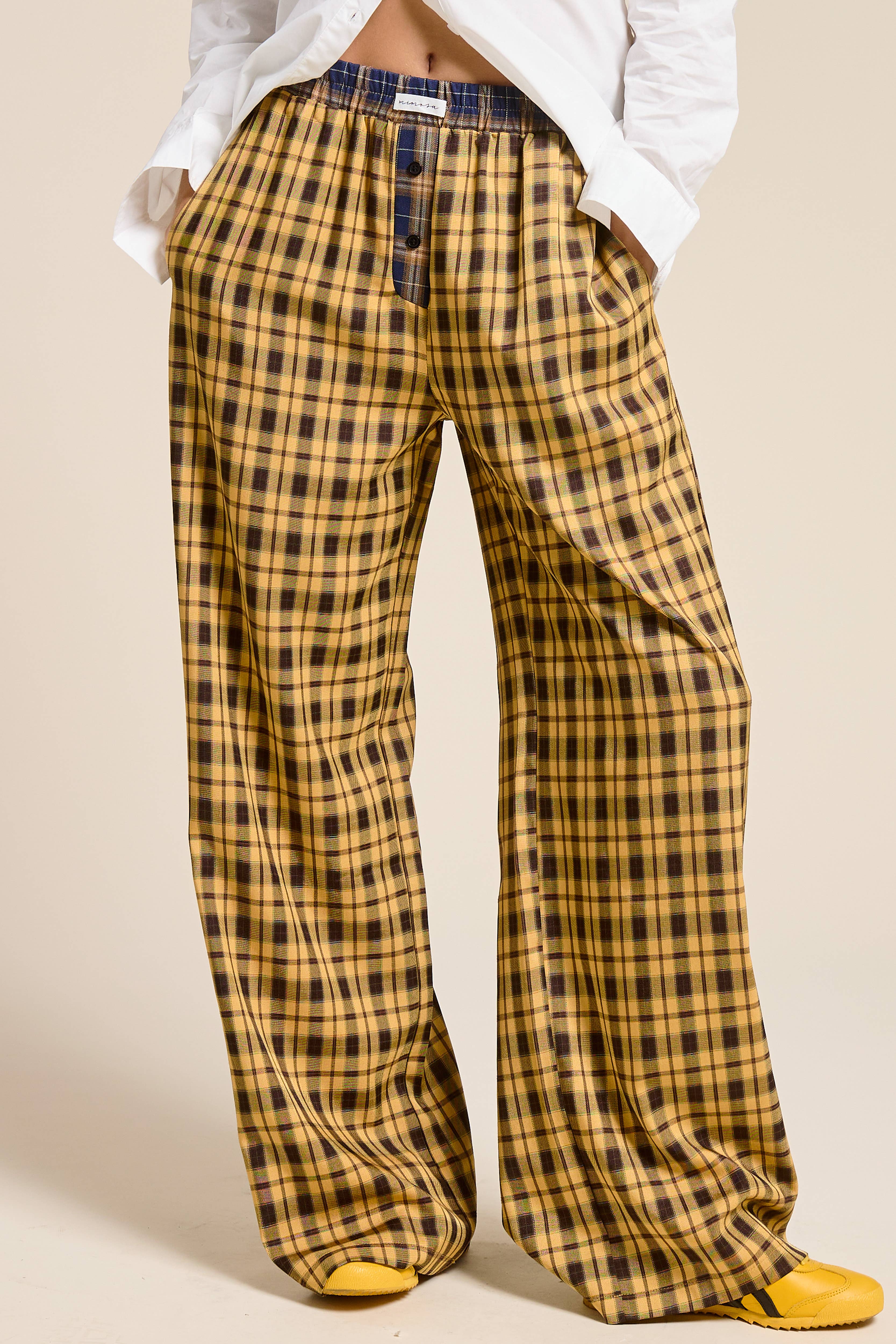 Mimosa - Vente Pantalon – femme - Pantalon boxeur à carreaux avec ceinture contrastante9