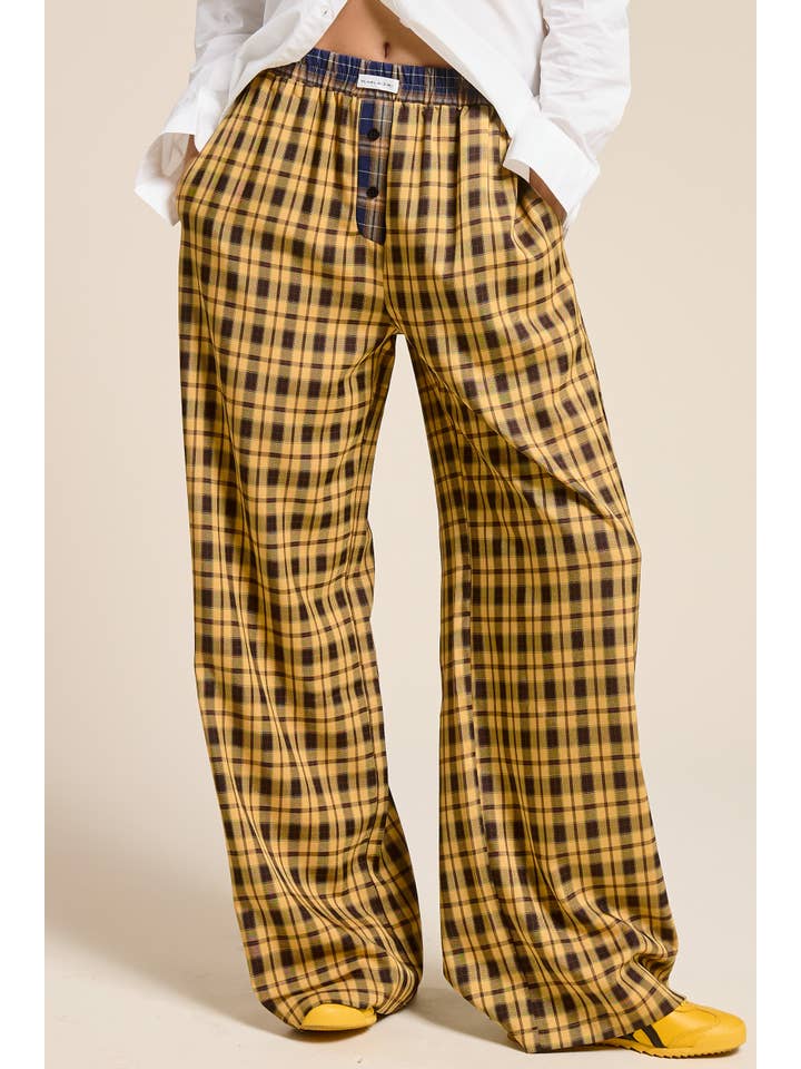 Mimosa - Vente Pantalon – femme - Pantalon boxeur à carreaux avec ceinture contrastante9