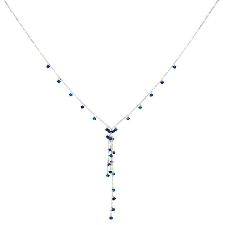 Ivy Kyanite Silver Lariat Gemstone Necklace for wholesale by Boho Betty