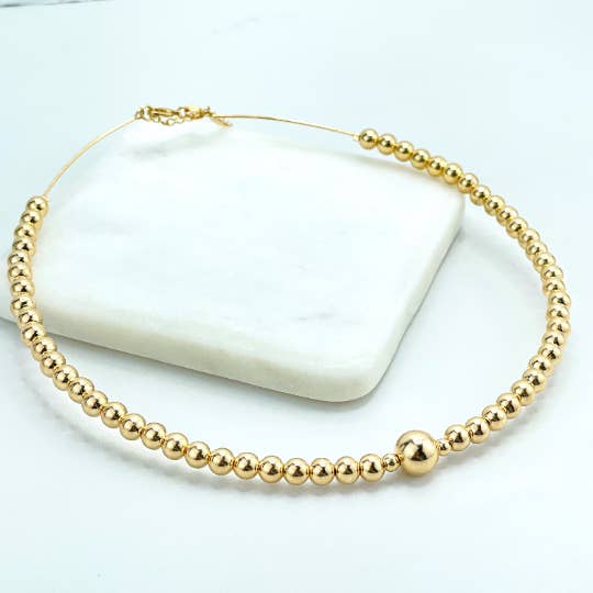 18k goud gevulde 10 mm en 6 mm gouden kralen, chokerketting met kralen en verlengstuk voor wholesale door Luxus Accessories