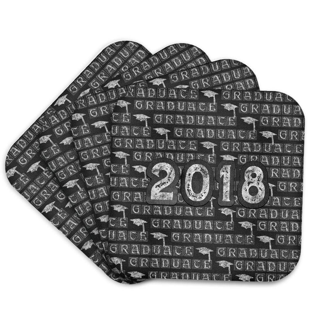 3dRose - Wholesale Coasters - 3dRose, 2018 and Graduation Caps Caulk board Look, White and Gray, Coaster7