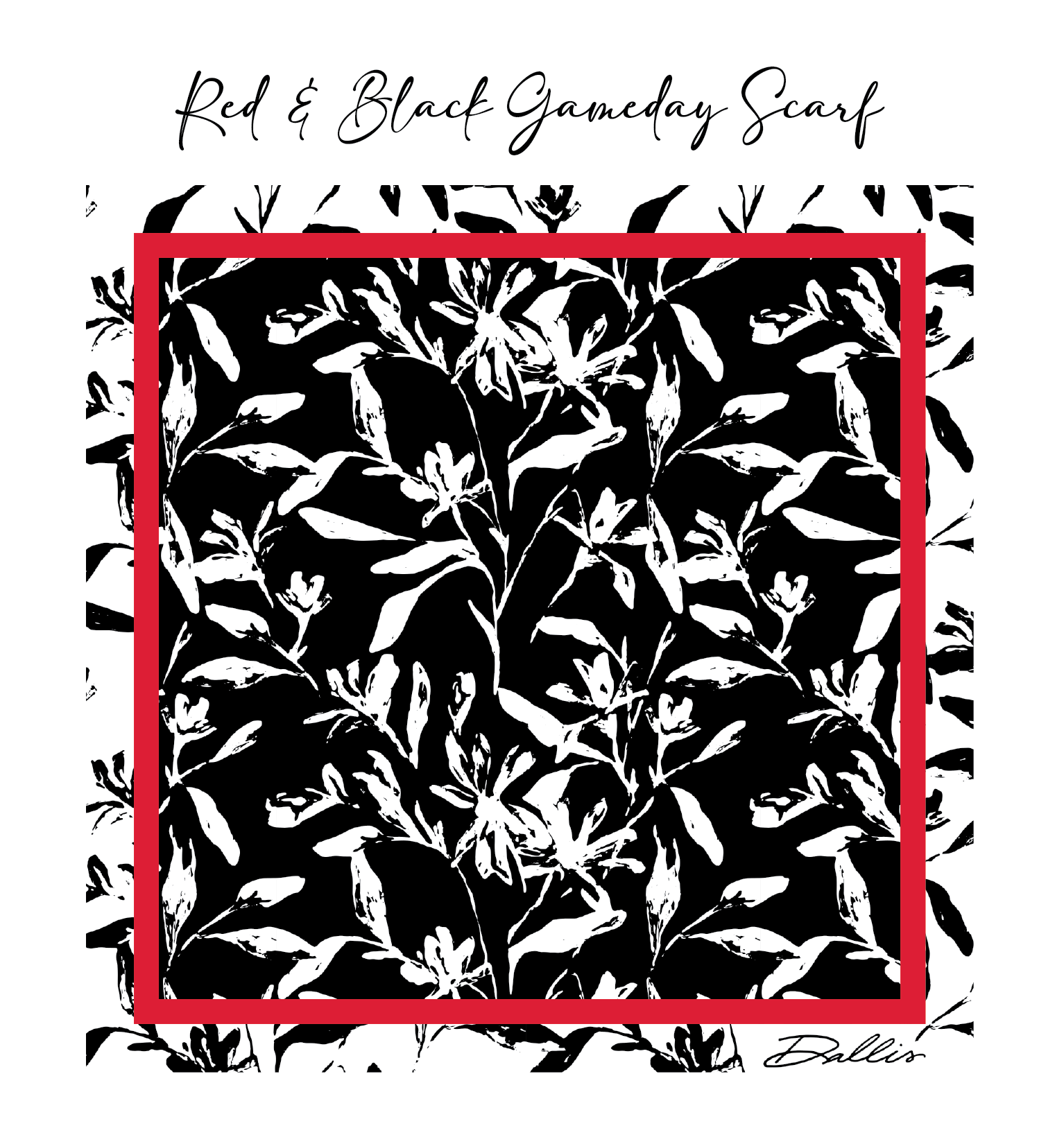 Dallis Foshee Art & Design, LLC - Wholesale Scarf - Women's - Red + Black Gameday Scarf1